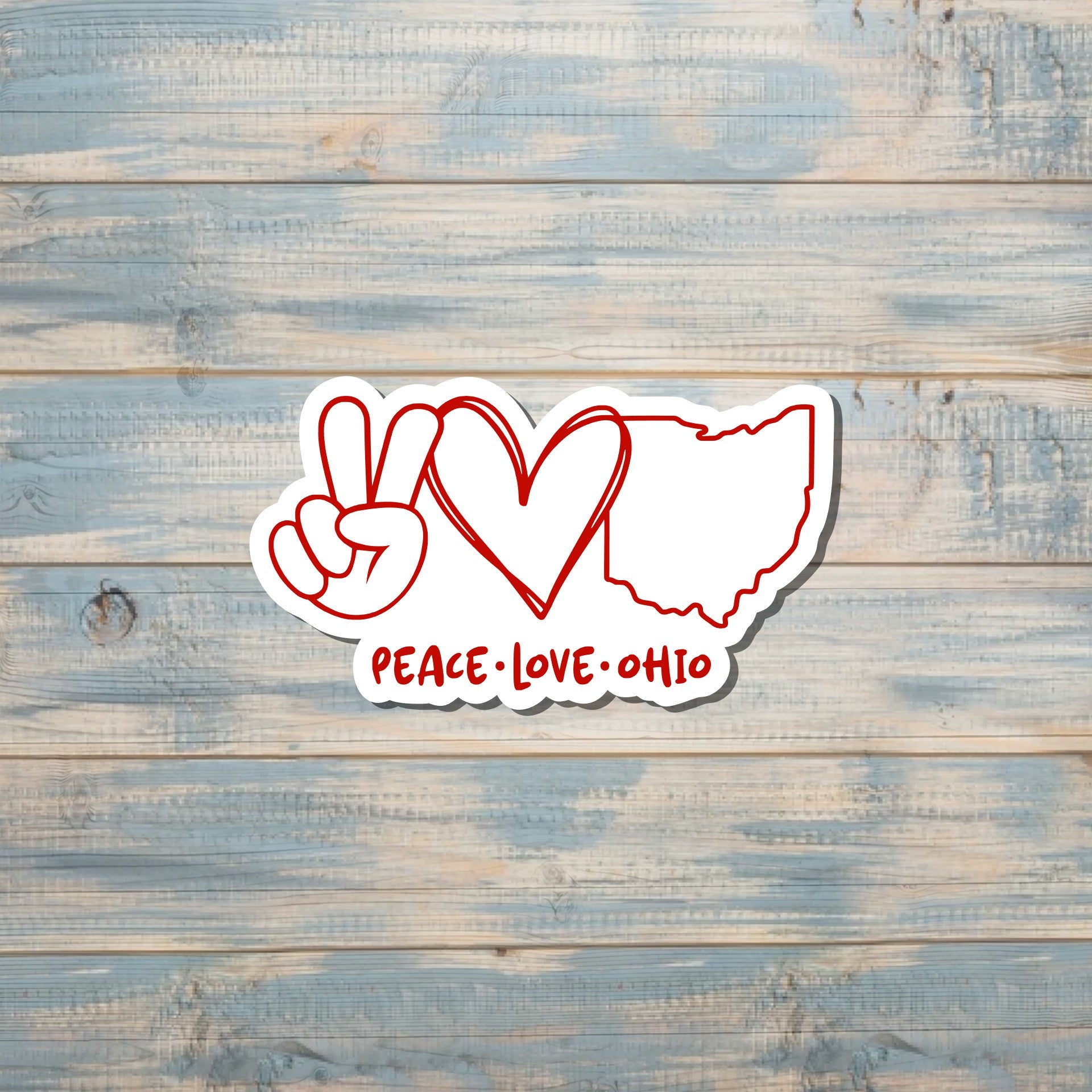 Peace Love Ohio Sticker, Ohio State Decal, State Laptop Stickers, Vinyl Stickers, Home Pride, Refrigerator Magnet, Locker Hometown, OH USA Outline, Red Saying Quote or Magnet | Handmade by