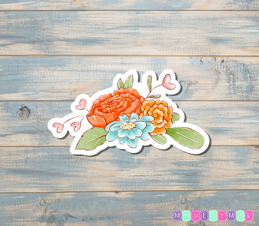 Flower Arrangement Sticker, Pink Orange Blue |Sticker or Magnet