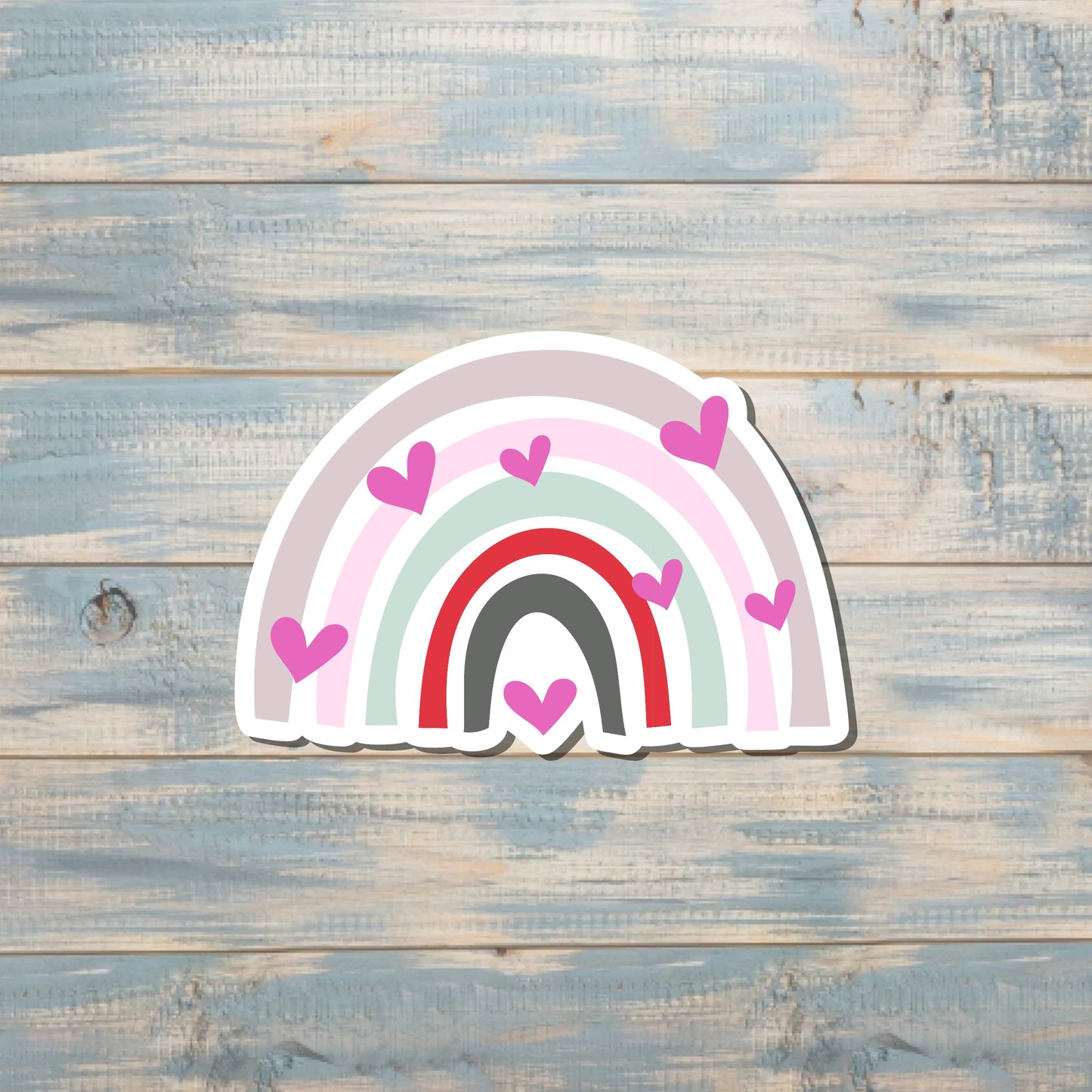 Bohemian Style Rainbow w/ Hearts, Die Cut Sticker, Graphic Art Sticker, Vinyl, , Boho Fun |Sticker or Magnet