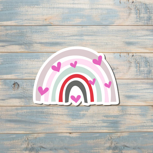 Bohemian Style Rainbow w/ Hearts, Die Cut Sticker, Graphic Art Sticker, Vinyl, , Boho Fun |Sticker or Magnet