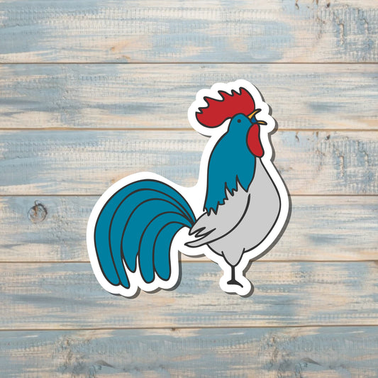 Blue Rooster, Die Cut Vinyl Sticker, , Boho Fun, Water Resistant |Sticker or Magnet