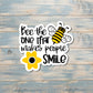 Bee the one that makes people smile, Die Cut Vinyl Sticker, , Boho Fun, Water Resistant, 90s Nostalgia |Sticker or Magnet