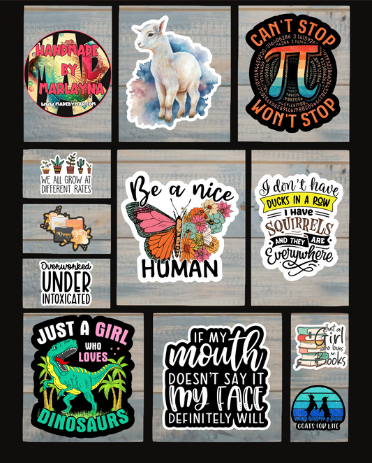 Any 10 Sticker Pack, Vinyl Stickers, Choose any 10 Stickers, Custom pack, Boho Funny, Gift Idea |Sticker or Magnet