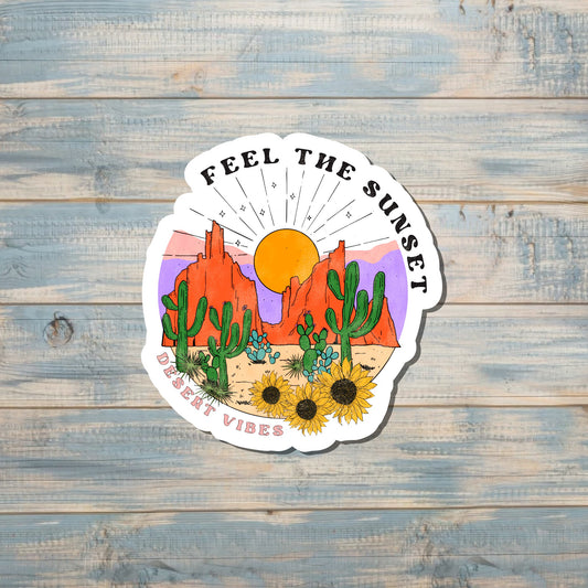 Sunset Sticker, Laptop Sticker |Refrigerator Fridge Car |Western Vibes Boho |Mountain Scene |Desert |Sticker or Magnet