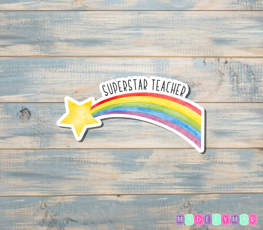 Superstar Teacher Sticker, Rainbow |Sticker or Magnet