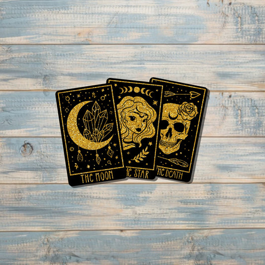 Tarot Cards Sticker, Black and Gold, Graphic Art Sticker, Vinyl, , Boho Hippie |Sticker or Magnet