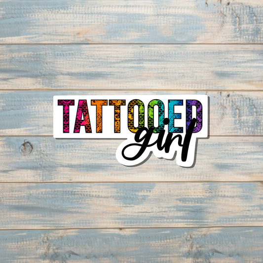 Tattooed Girl Bold Colors, Die Cut Vinyl Sticker, , Boho Fun, Water Resistant |Sticker or Magnet