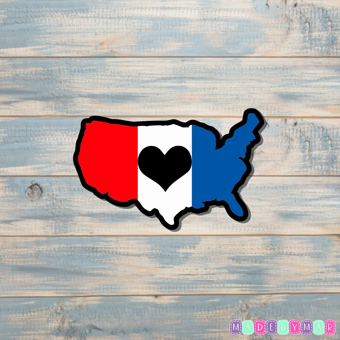 USA Shape Heart Cut Out Sticker |Sticker or Magnet