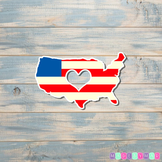 American Flag Heart Cut Out Sticker |Sticker or Magnet