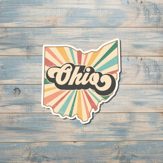 Retro Ohio Sticker, Ohio State Decal, State Laptop Stickers, Vinyl Stickers, Home Pride, Refrigerator Magnet, Locker Decor, Local Hometown, OH USA Outline, Vintage Boho Hippie |Sticker or Magnet