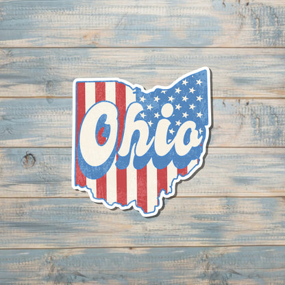 Ohio Flag Sticker, Ohio State Decal, State Laptop Stickers, Vinyl Stickers, Home Pride, Refrigerator Magnet, Locker Decor, Local Hometown, OH USA Outline, Red White Blue, Patriotic Gift |Sticker or Magnet